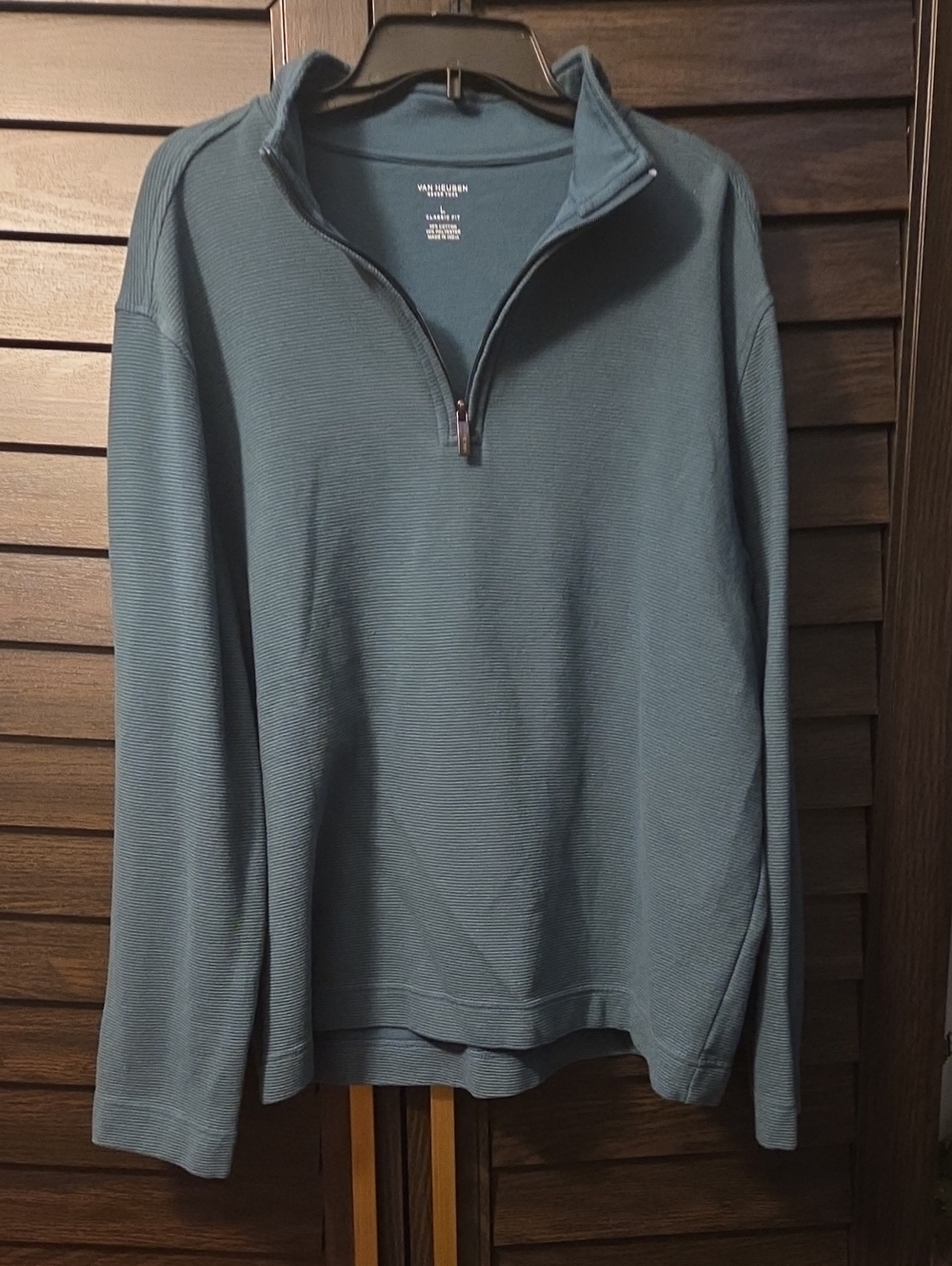 Van Heusen Men's Never Tuck Classic Fit Green Half-Zip Knit Sweater Size L